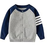 warmstraw Boys' Cardigan Sweater U-Neck Cotton Knit Sweater Casual Outerwear Clothing School Uniform Cardigan Sweater Navy Grey 5-6T