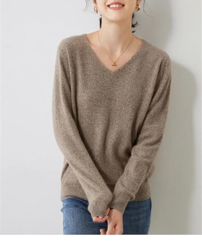 Women's V-Neck Cashmere Long Sleeve Sweater - Fall Winter Flat Knitted Versatile4