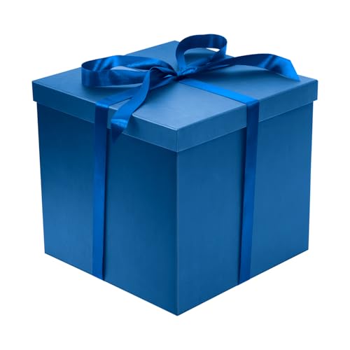 Linelglobal Large Gift Box with Lid for Present Collapsible Gift Box with Filler Paper for Birthday Anniversary Father Day 12x12x10 - Blue