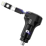 FARSENSE USB-C Car Charger, 45W 2-in-1 PD Fast Charger with Retractable Cable, Universal Car Adapter for iPhone 17/16 Series, MacBook Pro/Air, iPad, Samsung Galaxy, Google Pixel, etc