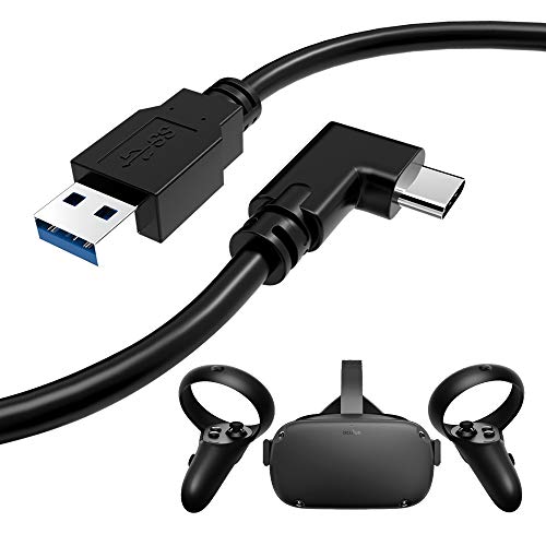 TNE - Oculus Quest/Quest 2 10ft Cable for Link PC Gaming and Charging | High Speed Data Transfer & Fast Charger Adapter 90 Degree Angled Type C USB3.2 Gen1 to USB Type A Power Cord (10ft/3m Black)