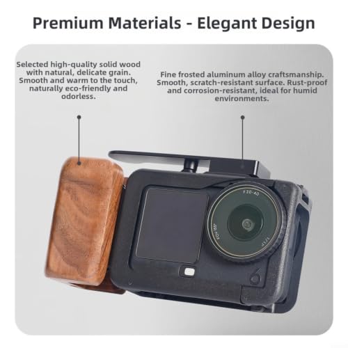 Correa de muñeca y jaula de metal para DJI Osmo Action 6 con grip de madera 8
