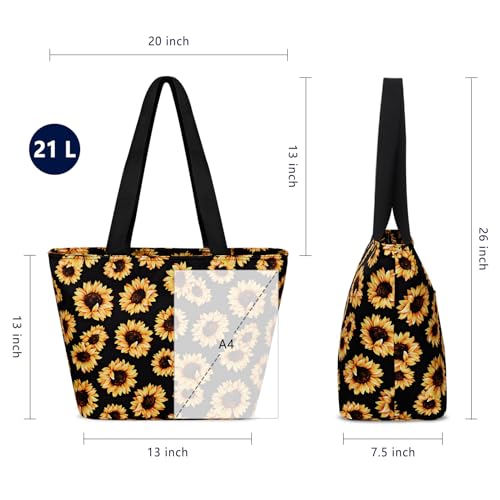 Duryarhall Durable Waterproof Tote Bag for Women, Heavy Duty Padded Shoulder Purse with Anti-Theft Zipper Pocket, 15 Inch Laptop Compartment & Side Bottle Pocket, Sunflower - image 3