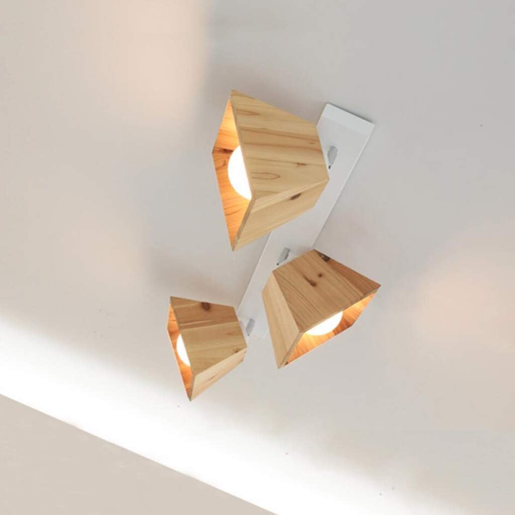 Lampa sufitowa z litego drewna, uchwyt lampy z kutego żelaza / drewniany klosz, 3 obrotowe reflektory punktowe, 3 gniazda E27, lampa wisząca w stylu retro, kompatybilna z żarówkami LED, czarna