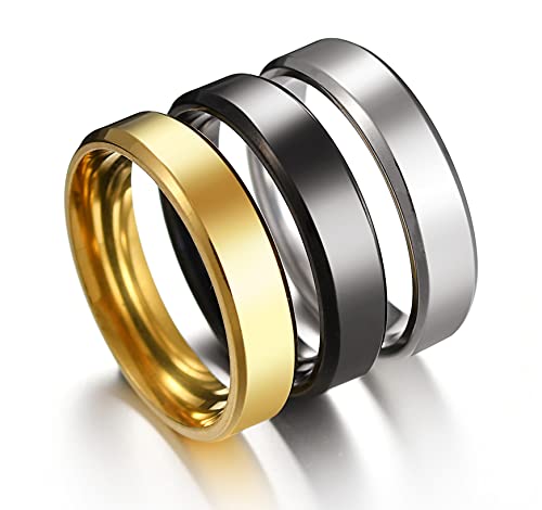 Garysiom Stainless Steel Rings for Men Women Wedding Ring Cool Simple Band 6MM Width 3 Pcs A Set Size 8