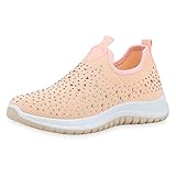 sneaker strass glitzer  SCARPE VITA Damen Sportschuhe Slip Ons Fitness Schuhe Strass Sneaker Profilsohle Freizeit Schlupfschuhe 188647 Apricot Total 39