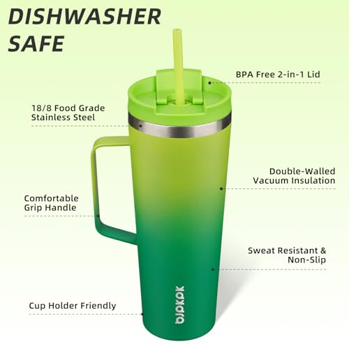 Image of BJPKPK 26oz Insulated Tumbler with Handle, Lid & Straw, Stainless Steel