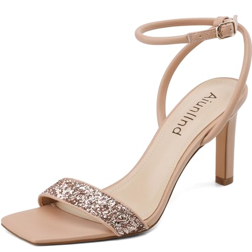 Womens Sandals Glitter Strappy High Heels Sandals Stiletto Heeled Sandals Ankle Strap Heels for Women Party Wedding Daily Wear Prom Sandals Shoes