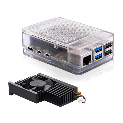 GeeekPi ABS Case with Armor Lite V5 Active Cooler for Raspberry Pi 5, Pi 5 Case with Aluminum Heatsink & Cooling Fan for Raspberry Pi 5 (Clear)