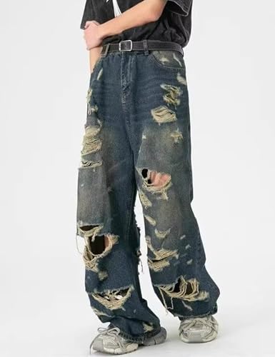 Y2k Men Baggy Ripped Jeans Loose Fit Wide Leg Denim Pants Hip Hop Distressed Streetwear Jeans Trousers4