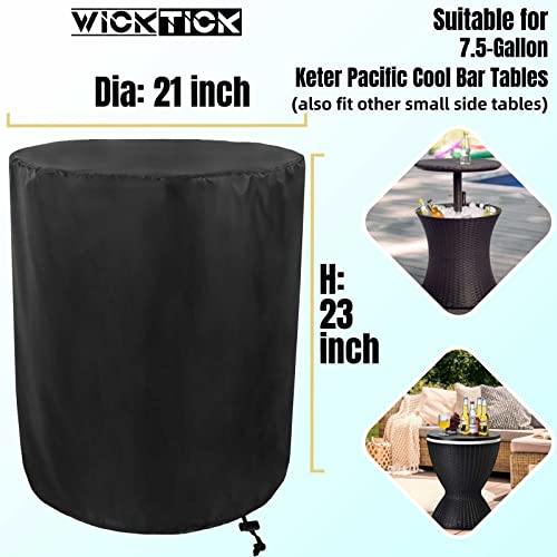 Wicktick Outdoor Cover For Keter Side Table With 7.5 Gallon Beer And Wine Cooler, Waterproof & Dustproof Patio Bar Table Cover For Small Side Bar Tables (Round: 21” Dia X 23” H) #TOP1