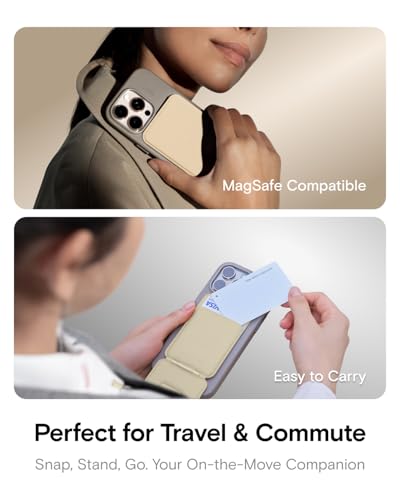 Image of MOFT Phone Tripod Wallet for iPhone, Mulit-Angles, Portable Phone Stand, MOVAS Vegan Leather Magnetic Wallet, Strong Magnets, NFC Card Holder, Travel Essential, Earthen Beige (with Card Slot)