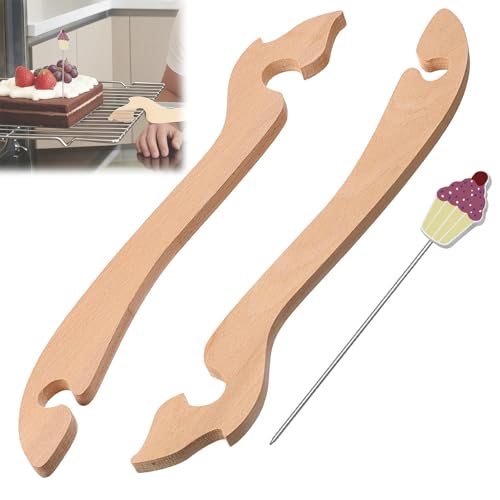 2 Pcs Oven Rack Puller and 1Pc Cake Tester Set Long Handle Stick and Needle for Safely Pulling Hot Racks Testing Baked Goods Kitchen Baking Tool Set for Oven Toaster Air Fryer