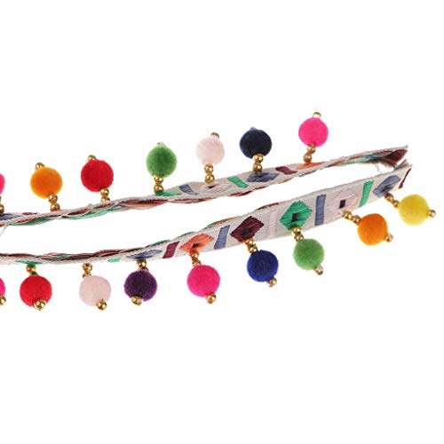 Ethnic Style Pompom Beads Fringe Trim Ribbon Sewing Diy Sewing Fabric Craft Handmade Decorative Jewelry 1 Yard- White #TOP2