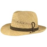 Breiter Strohhut Sommerhut Sonnenhut Trachtenhut 100% Stroh mit Seidenoptik Kordel & Luftlöcher – Bogartform L