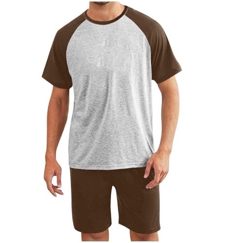 Pajama Sets for Men 2 Piece Loungewear Color Block Short Sleeve Tshirts Shorts Casual Outfits Soft Comfy Sleepwear - Main Image
