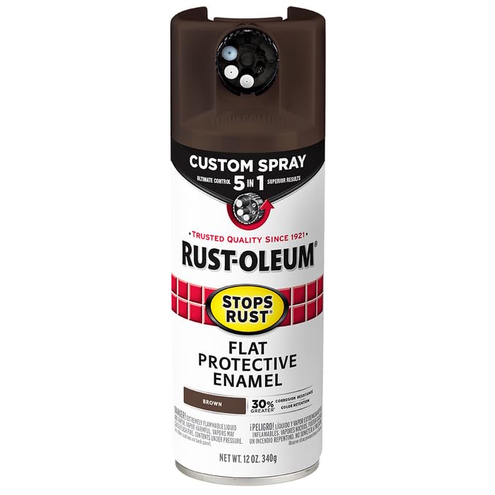 Image of Rust-Oleum Stops Rust Custom 5-in-1 Spray Paint, Flat Brown | Rust Preventive Enamel, Multi Surface (Metal, Wood and More), Adjustable Dial for Better Control, Fast Dry, Comfort Tip