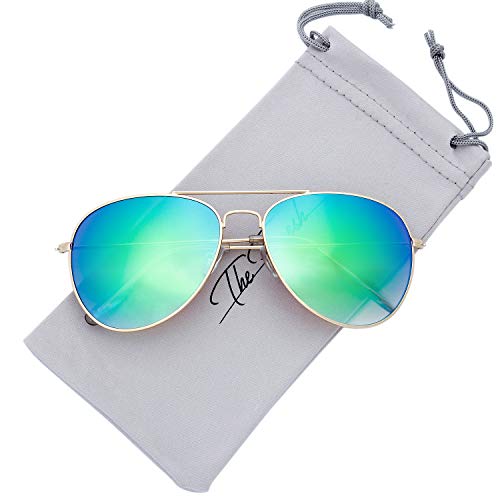 Image of The Fresh Classic Aviator Sunglasses for Men Women, Metal Frame Mirror Lens, Pilot Style, Includes Cleaning Cloth, Pouch