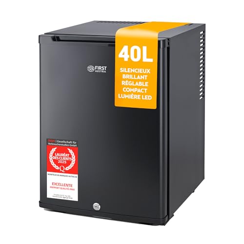 TZS First Austria - Mini réfrigérateur 40L silencieux - Petit mini-frigo avec porte réversible et lumière intérieure - Minibar pour camping, bureau,...