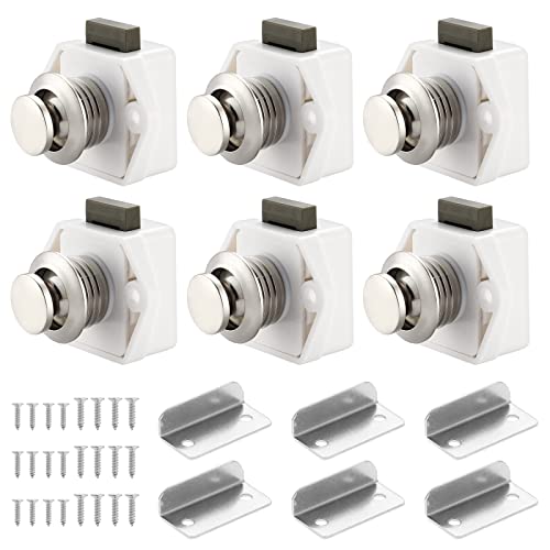 6 PCS Bouton Poussoir Loquet, Serrure Tiroir et Verrou Porte Placard, Loquet de Verrouillage de Porte Sans clé pour Camping-car, Yachts, Bateau, Caravane Cover