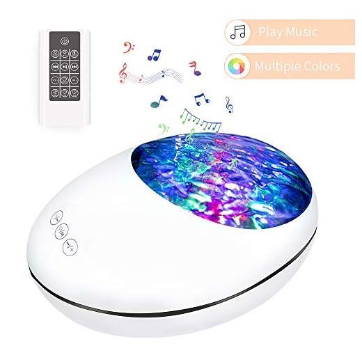 Lámpara Proyector Océano Ola Bluetooth, 360° Rotación Músic Lampara con Control Remoto y Temporizador, 8 Música, 8 Modos Color Romántica luz Noche Luz decorativa para Niños, Adultos, Navidad Regalo