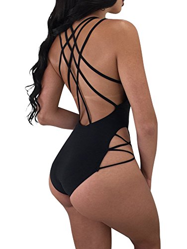 LAGSHIAN Womens Sexy One Piece Lace Up Straps Swimsuit Bathing Suit Swimwear2