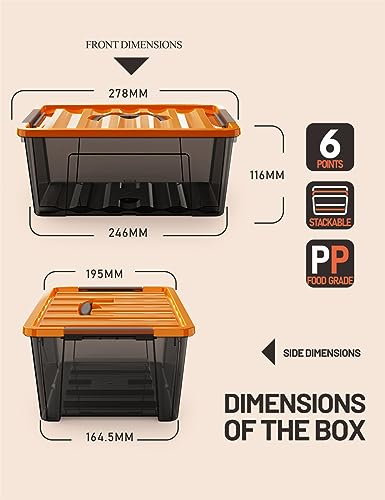 Image of WYT 5-Quart Small Storage Container Bin with Orange Secure Lid and Black Clear Latch Buckles, Durable Plastic Stackable Nestable Organizin, 6-Pack