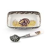 Spode 1606364 Woodland Turkey Cranberry Dish with Slotted Spoon
