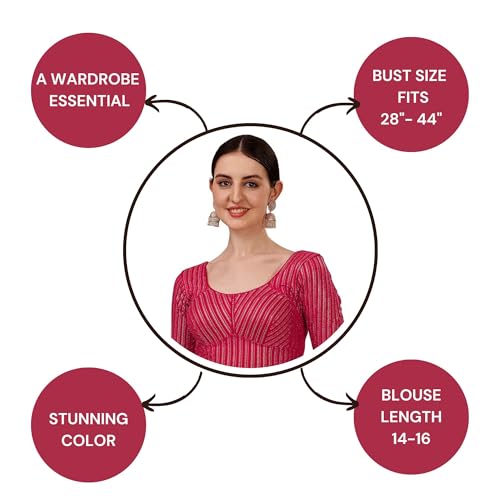 SFT Women's Coton Lycra Blend Readymade Saree Blouse with Round Neck Half Sleeves Regular Fit Knit Weave Striped Pattern and Short Length