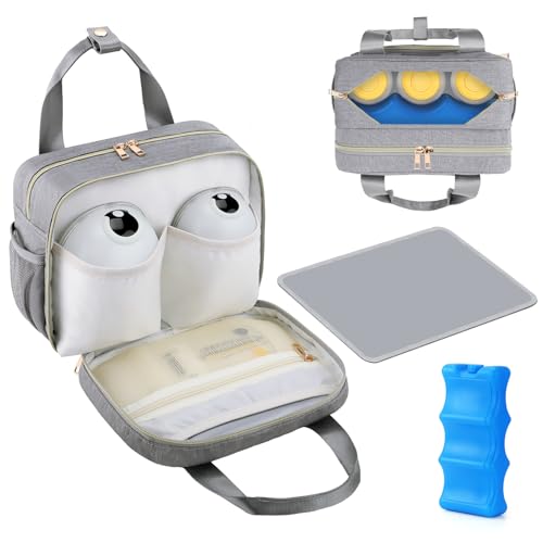 Image of PIIOSER Breastmilk Cooler Travel Bag with Ice Pack, Compatible with Wearable Breast Pumps & Accessories - Portable Hands Free Breast Pump Carrying Case for Nursing & Working Moms, Grey