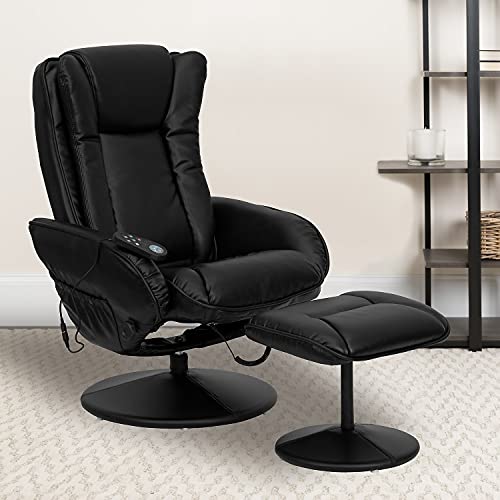 Flash Furniture Massaging Multi-Position Plush Recliner With Side Pocket And Ottoman In Black Leathersoft #TOP1