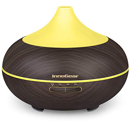 InnoGear 500ml Aromatherapy Essential Oil Diffuser Wood Grain Aroma Diffusers Cool Mist Humidifier with Timer Adjustable Mist 7 Color Changing Night Lights Waterless Auto Shut-Off
