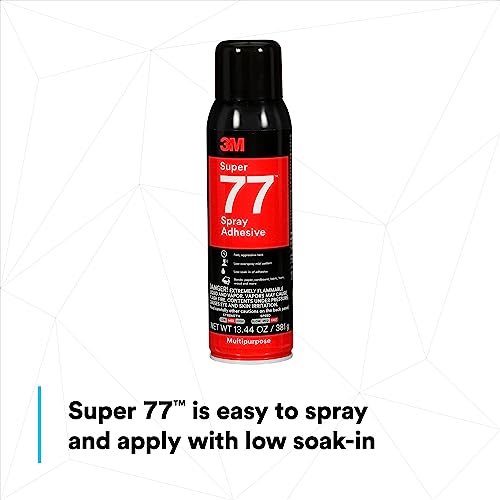 Image of 3M Super 77 Multipurpose Permanent Spray Adhesive Glue, Paper, Cardboard, Fabric, Plastic, Metal, Wood, Net Wt 13.44 oz (Pack of 2)