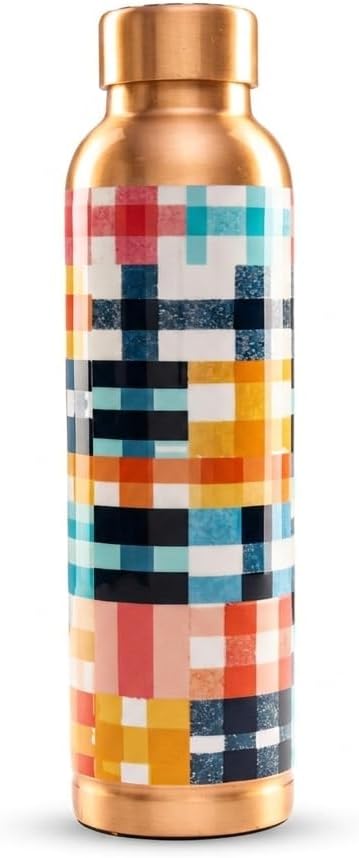 100% Pure Copper Water Bottle, 32 oz (1000ml), Leakproof Ayurvedic Design for Yoga, Gym, Office & Home, Handmade Hammered, Non-Toxic, BPA Free