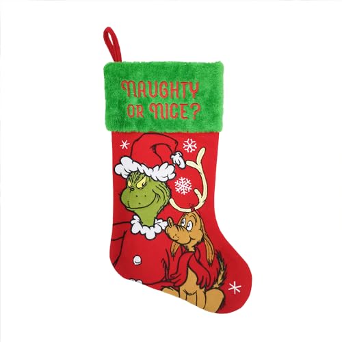 WondaPop How The Grinch Stole Christmas: Grinch and Max 50.8 cm Applique Christmas Stocking, Gift Ho