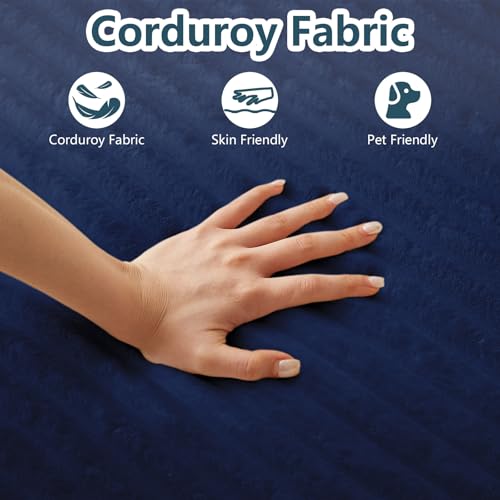 55''L Oversized Round Chaise Longue Chair Indoor, Corduroy Sponge Single Sofa, Oversized Round Chairs, Modern Sleeper Chair for Living Room,Projection Room, Wide Armrest Chairs Blue