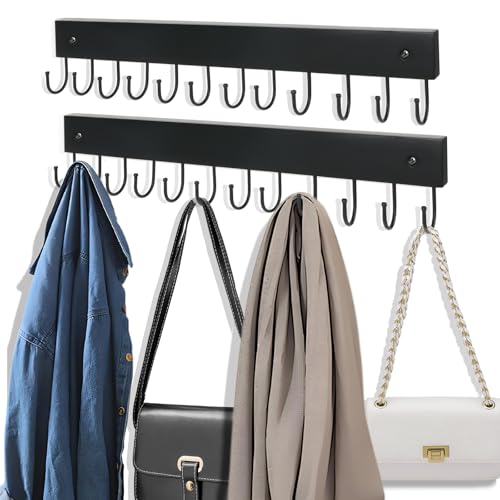 AnDock 2 Pack Purse Organizer Wall Mount with 24 Rotating 180° Coat Rack, 14.6