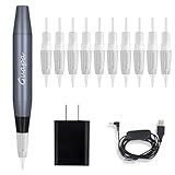 Portable Tattoo Machine Pen Eyebrow Lip Permanent Makeup Pen with 1R 3R Cartridge Needles for Ombre Brows Body Tattoo (Gray Machine Kit)