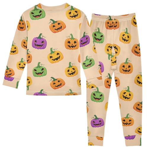 Pajama Sets Long Sleeve Halloween Colorful Pumpkin Soft Comfy Sleepwear 2 Piece PJS 3-8T3
