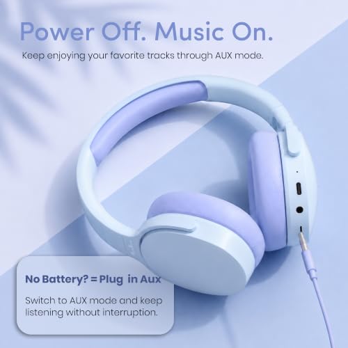 Image of PunnkFunnk BeatXtra Wireless Stereo Bluetooth Headphones V5.3, Over Ear Foldable Headset with 40mm Drivers, Soft Cushioned Ear Pads, Built-in Mic, AUX Input, 10M Wireless Range, Teen & Adults (Blue)