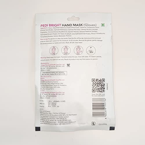 O3+ Pedi Bright Hand Gloves Cream Mask | Intensive Moisturising & Brightening Treatment for Soft, Nourished & Healthy-Looking Hands