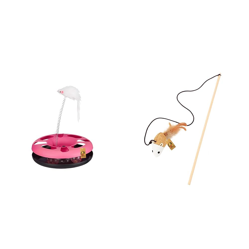 Foodie Puppies Interactive Happy Circle with Ball Bell and Teasing Stick for Cats and Kittens & Cat Teaser Playing Stick & Feather Interactive Teasing Wand Toy with 45 cm Rod Rope 67cm