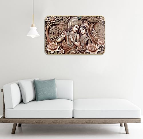 Image of Masstone Radha Krishna Crystal Embedded High Gloss Wall Painting, Golden Slim Frame, 45x30 Cm Wall Art for Living Room, Bedroom, Office & Home Decor (HG14)