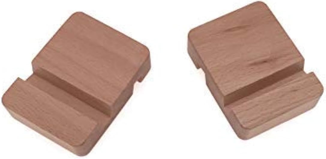 Set of 2 Beech Desktop Cell Phone Stand for iPhone, Portable Mobile Phone Holder Stand, Wooden Ipad Stand