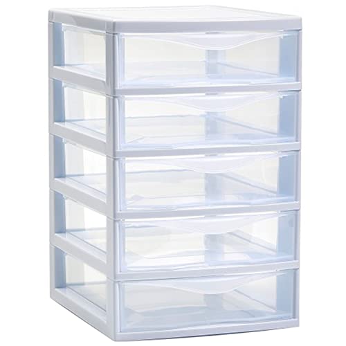 AC - Cajonera de Almacenamiento Guadiana con 5 cajones, Torre de Almacenamiento Multiusos para Oficina, hogar, Escuela, etc. 28 x 18 x 21,5 cm. Color Blanco. Modelo Aleatorio