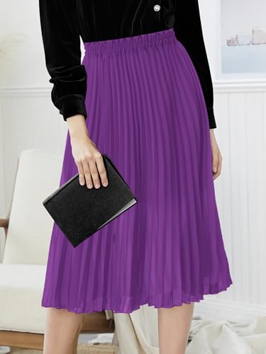Image of GOOBGS Women's Pleated A-Line High Waist Flowy Midi Skirt
