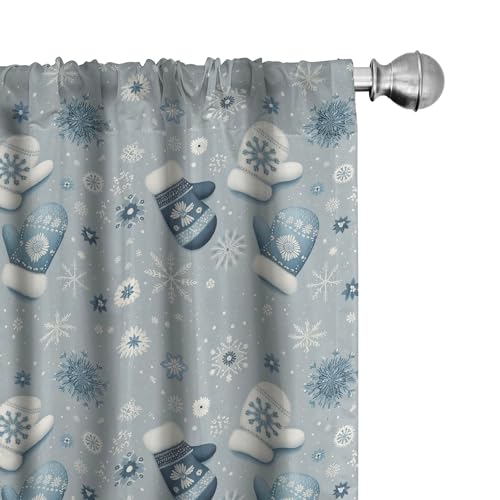 Ambesonne Christmas Curtains, Winter Theme Xmas Vibe Winter Snowflakes Cold Tones Print, Window Treatments 2 Panel Set for Living Room Bedroom, Pair of - 28" x 95", Slate Blue and Dark Sea Green