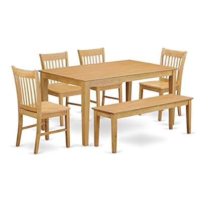 East West Furniture CANO6-OAK-W Capri 6 Piece Room Furniture Set Contains a Rectangle Kitchen Table and 4 Dining Chairs with a Bench, 36x60 Inch