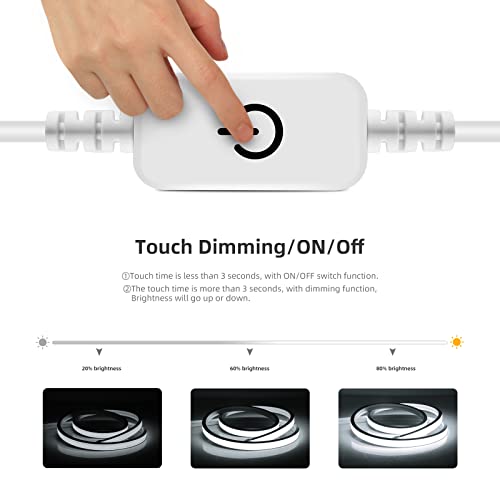 Chnmalitai Led Neon Rope Lights, Dc 24V Dimmable Cob Led Strip Waterproof,16.4Ft Flexible Neon Led Strip Lights With Touch Dimmer And Adapter For Bar, Kitchen, Bedroom, Mirrors, Decoration(White) #TOP5