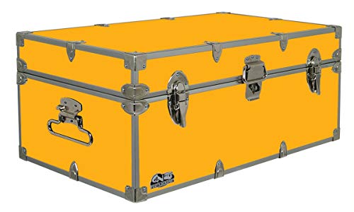 C&N Footlockers Happy Camper Storage Trunk - Summer Camp Chest - Durable With Lid Stay - 32 X 18 X 13.5 Inches (Gold) #TOP5